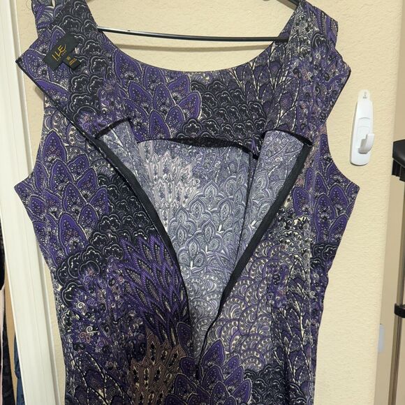 ILE New York Shift Dress Purple Paisley Floral Size 16 knee length career office - Picture 9 of 10